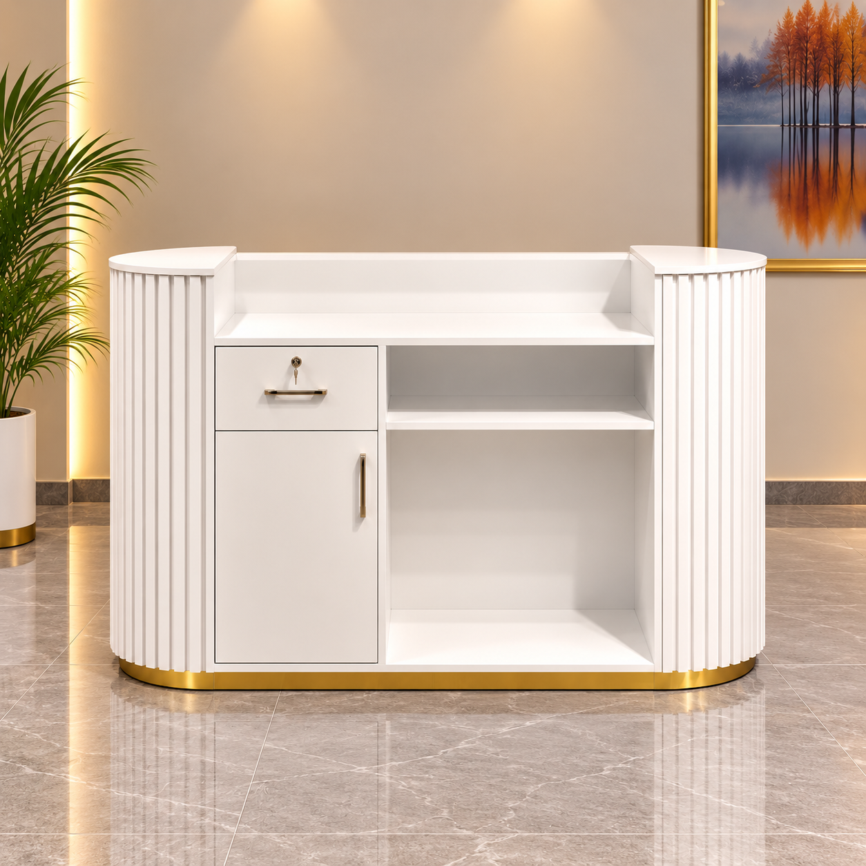 White with gold accents colour